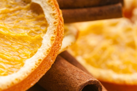 Dried orange and cinnamon sticks - christmas decorationの写真素材