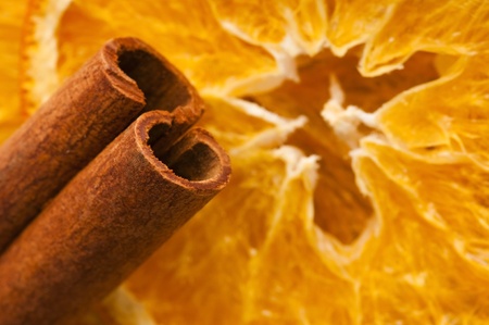 Dried orange and cinnamon sticks - christmas decorationの写真素材