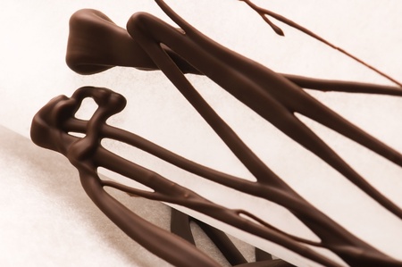 Chocolate traces on a white paperの写真素材