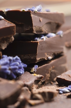 Homemade chocolate with lavender flowersの写真素材