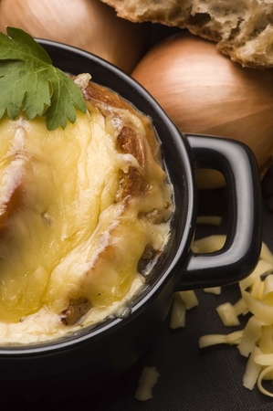 French onion soup with ingredientsの写真素材