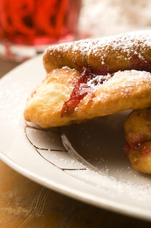 Sweet doughnuts with rose marmeladeの写真素材
