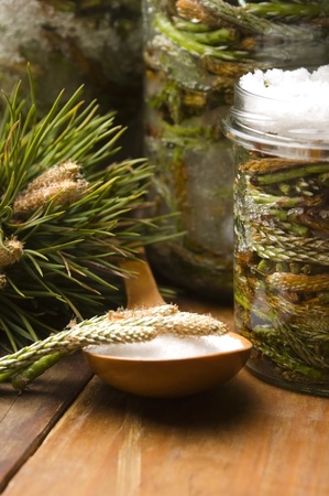 Natural medicine - syrup made of pine sprouts の写真素材