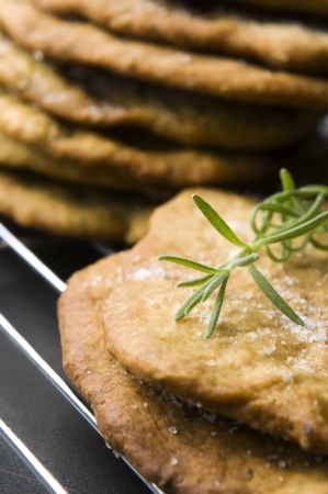 Homemade rustical crackers with rosemaryの写真素材