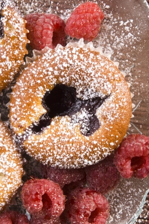 Raspberry cookies with fresh fruitsの写真素材