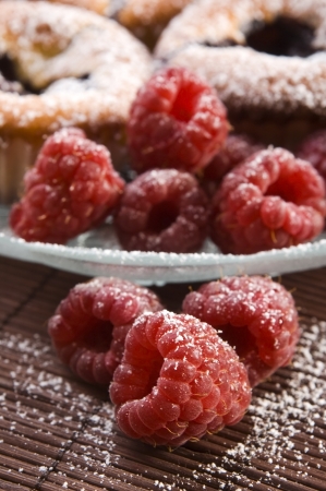 Raspberry cookies with fresh fruitsの写真素材
