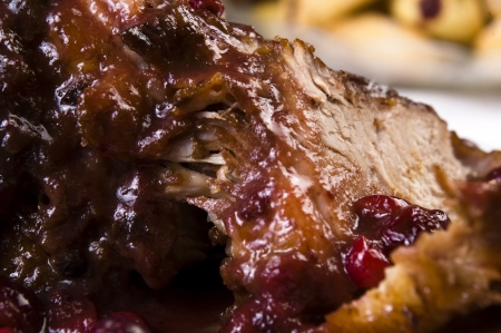 Delicious Scrambled Grilled meat with cranberry sauce の写真素材