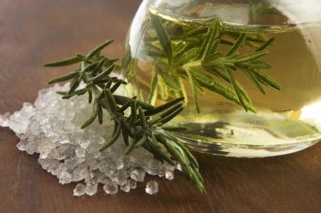 Essential Oil with rosemary and sea saltの写真素材