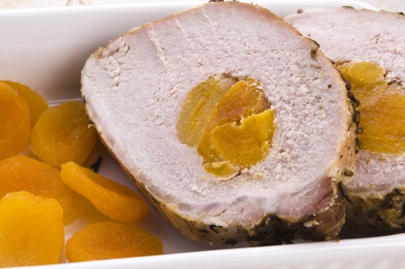 Roasted pork loin with dried apricotsの写真素材