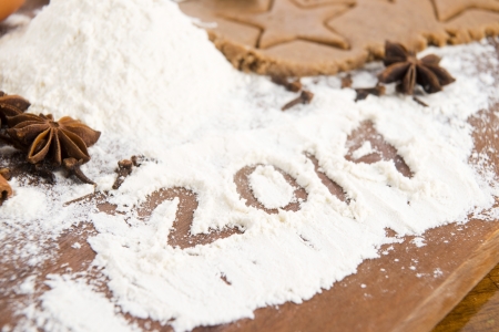 The inscription on the flour: 2014の写真素材