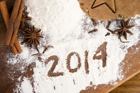 The inscription on the flour: 2014の写真素材