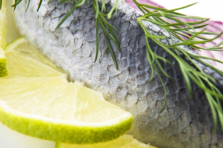 Fillet herring with onion and lemonの写真素材