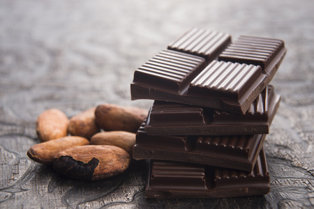 Cacao beans with dark chocolate
