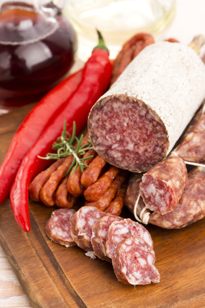 Different sausages and salamiの写真素材