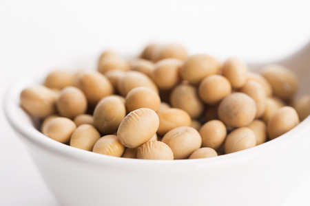 soybeans on wooden backgroundの写真素材