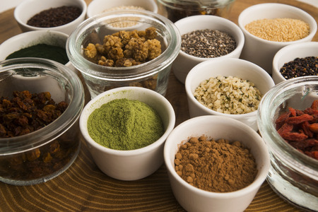 bowls of various superfoodsの写真素材