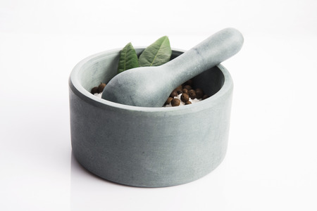 mortar pestle and saltの写真素材