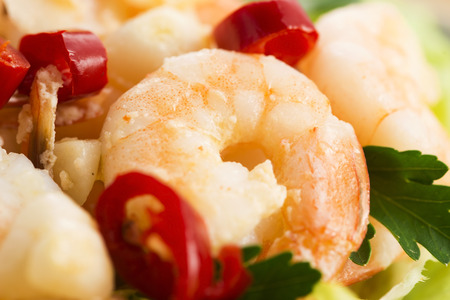 shrimps cooked with garlic and chilliの写真素材