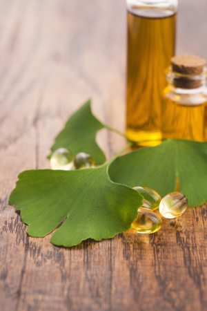 ginkgo with essential oilの写真素材