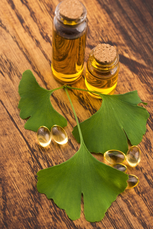 ginkgo with essential oilの写真素材