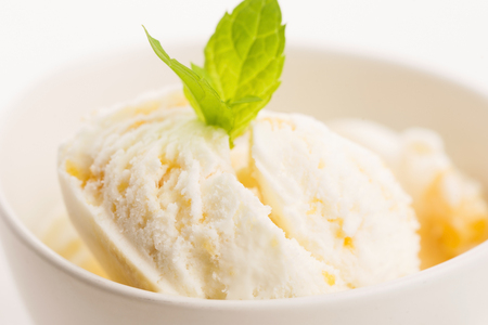 Vanilla Ice Cream with Mint in bowl Organic productの写真素材