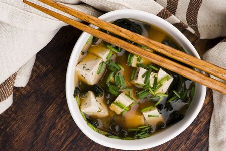 Miso soup, japanese food on the wooden backgroundの写真素材