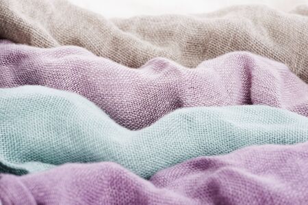 Multicolored textile with violet tones and colorful accents and rich, detailed texture, flaxの写真素材