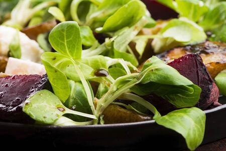 Salad of roasted beetroot, pear, lamb's lettuce and cheeseの写真素材