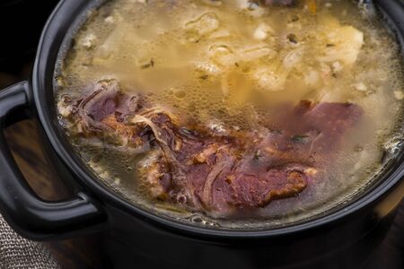 Cabbage soup with meat. Farm-styleの写真素材