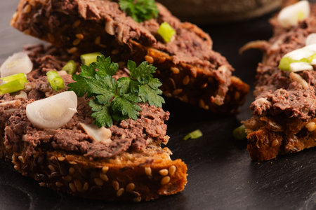 Sandwiches with homemade chicken liver pate for breakfastの写真素材