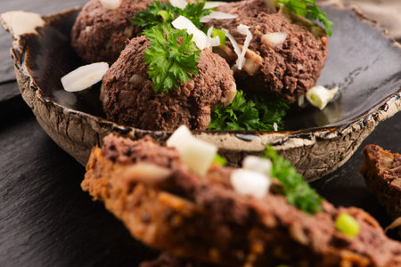 Sandwiches with homemade chicken liver pate for breakfastの写真素材