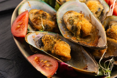 Homemade Baked Clams with Garlic and Parsleyの写真素材