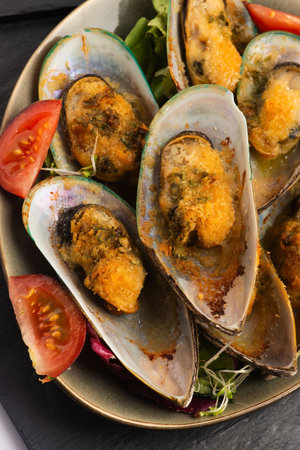 Homemade Baked Clams with Garlic and Parsleyの写真素材