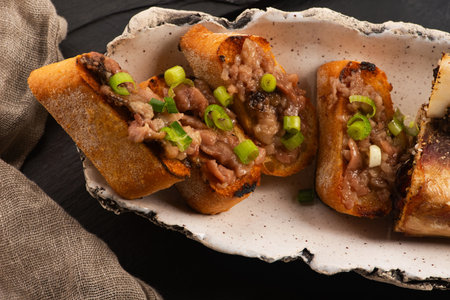 Homemade Roasted Beef Bone Marrow with toastの写真素材