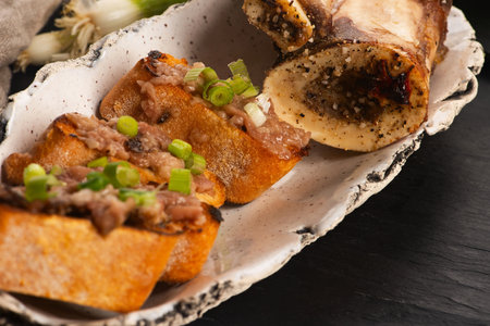 Homemade Roasted Beef Bone Marrow with toast