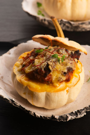 Delicious autumn recipe for stuffed pumpkinの写真素材
