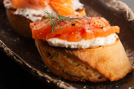 Fresh sandwich with gravlax salmonの写真素材