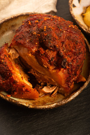 Roasted Pork Knuckle in Handmade Ceramic Bowl