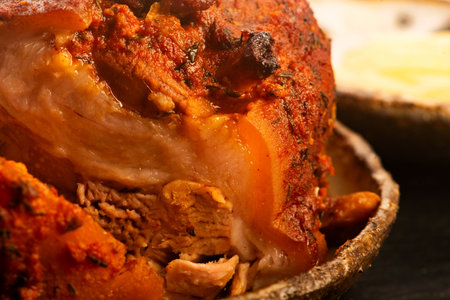 Roasted Pork Knuckle in Handmade Ceramic Bowl