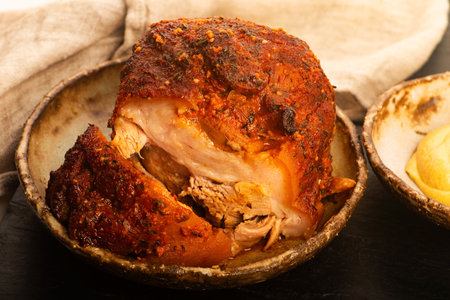 Roasted Pork Knuckle in Handmade Ceramic Bowl