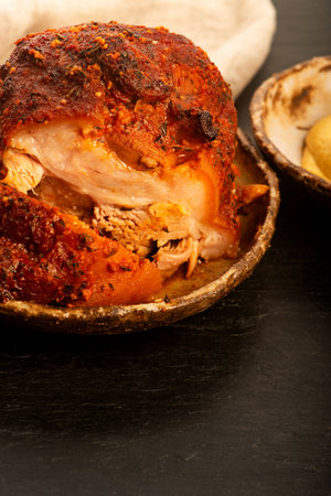 Roasted Pork Knuckle in Handmade Ceramic Bowl