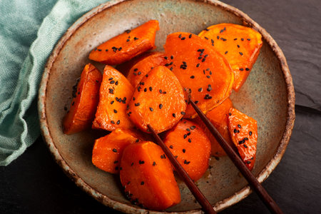 Daigaku Imo Candied Sweet Potatoes on Handmade Ceramic Plate