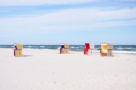 wit baskets white sand beach, Jurata, Hel, Polandの写真素材