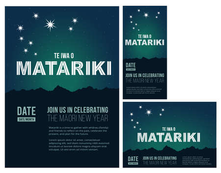 NZ The nine stars of Matariki Maori New Year, star constellationのイラスト素材