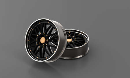 Aluminum imaging wheel 3D high quality rendering. White picture curly alloy rim for car. 3d...