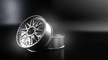 Aluminum imaging wheel 3D high quality rendering. White picture curly alloy rim for car. 3d...