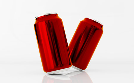 Two red glossy drink bottles on a white background. 3d rendering.の写真素材