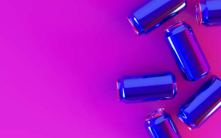 Blue glossy drink bottles on a bright pink background. 3d rendering.