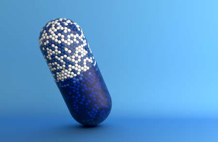 Pills capsules icon medical illustration. 3d rendering pills isolated on background. Medical capsule with granules. 3d rendering.の写真素材