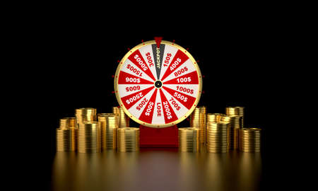 Wheel of fortune on black background for gambling and lottery winning concept. Wheel of fortune to...
